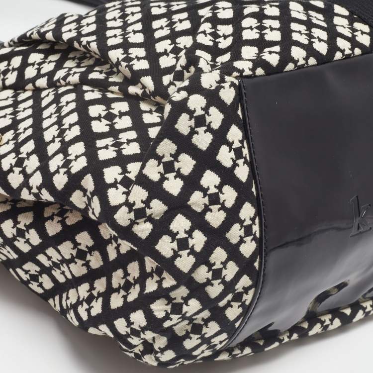 Pre Owned Kate Spade Black/White Canvas and Patent Leather Stevie Diaper Bag