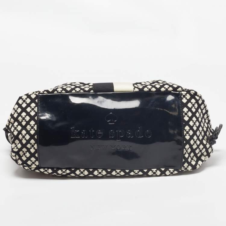 Pre Owned Kate Spade Black/White Canvas and Patent Leather Stevie Diaper Bag