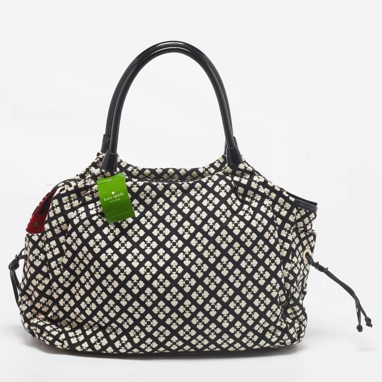 Pre Owned Kate Spade Black/White Canvas and Patent Leather Stevie Diaper Bag