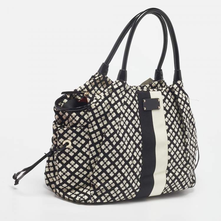 Pre Owned Kate Spade Black/White Canvas and Patent Leather Stevie Diaper Bag