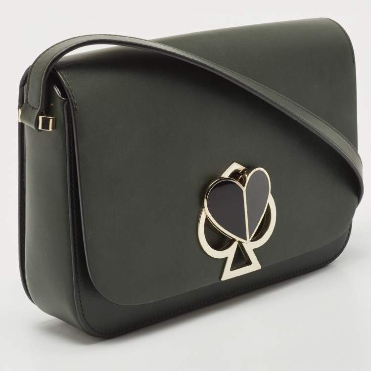 Pre Owned Kate Spade Dark Green Leather Nicola Twistlock Shoulder Bag 