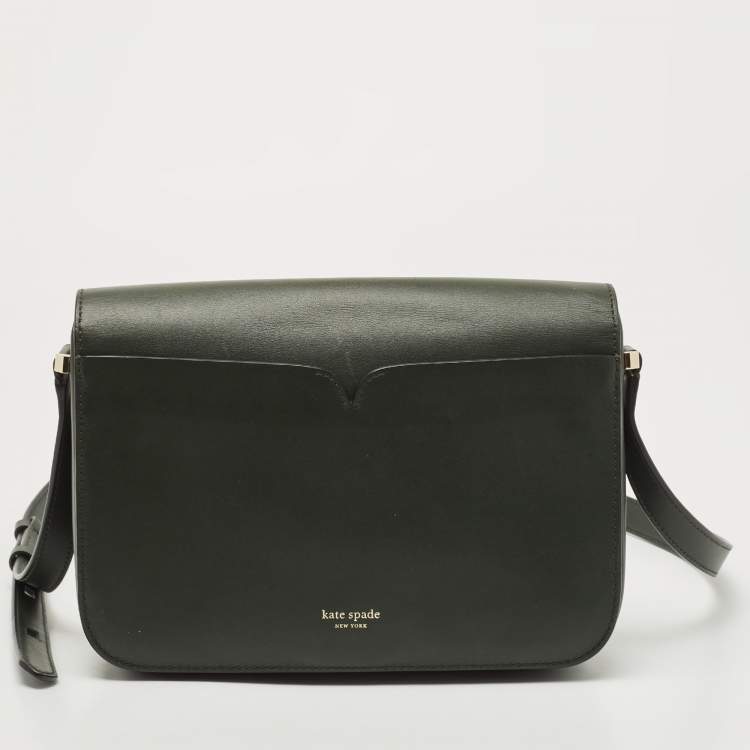 Pre Owned Kate Spade Dark Green Leather Nicola Twistlock Shoulder Bag 