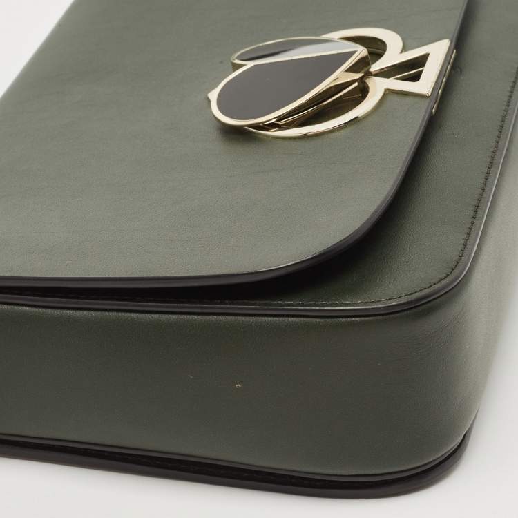 Pre Owned Kate Spade Dark Green Leather Nicola Twistlock Shoulder Bag 