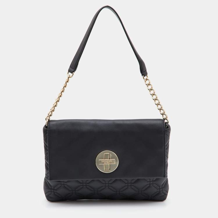 Pre Owned Kate Spade Black Quilted Leather Astor Court Flap Shoulder Bag