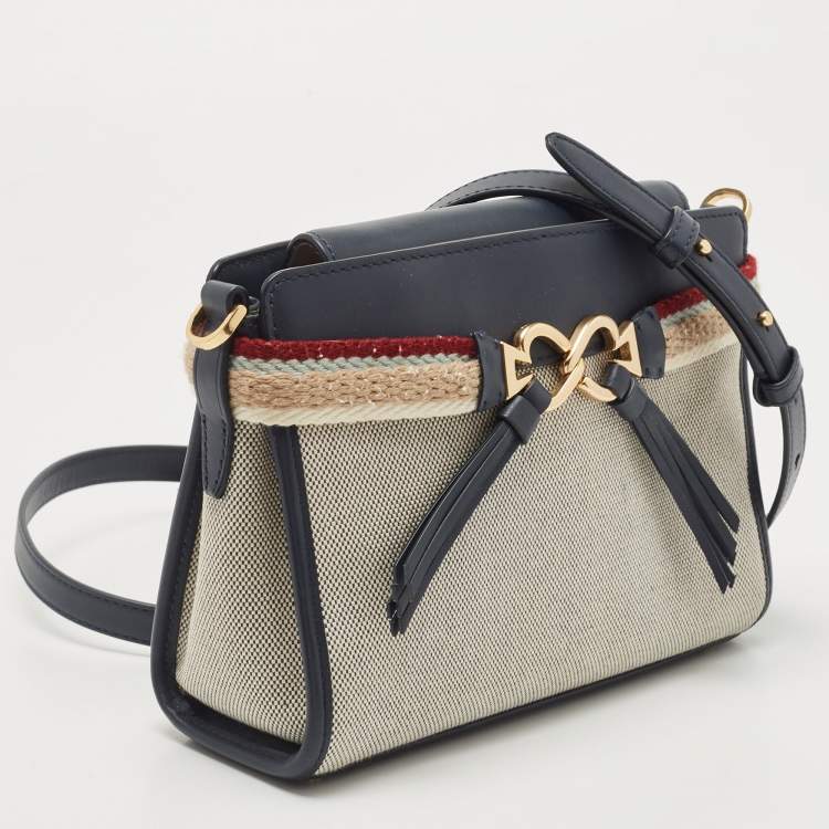 Pre Owned Kate Spade Navy Blue/Beige Canvas and Leather Medium Toujours Crossbody Bag