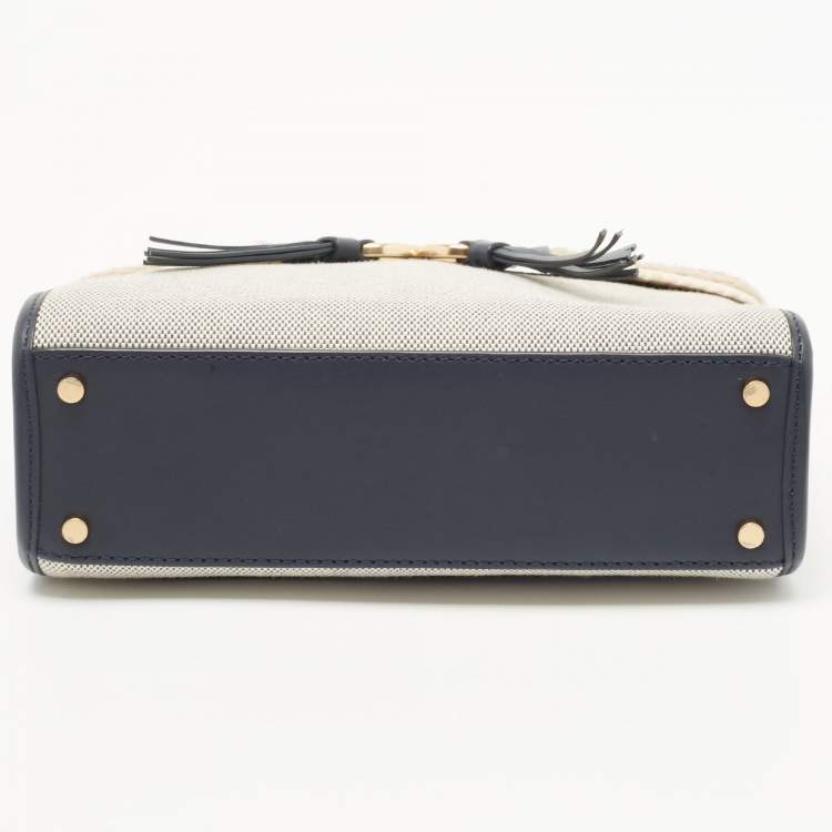 Pre Owned Kate Spade Navy Blue/Beige Canvas and Leather Medium Toujours Crossbody Bag