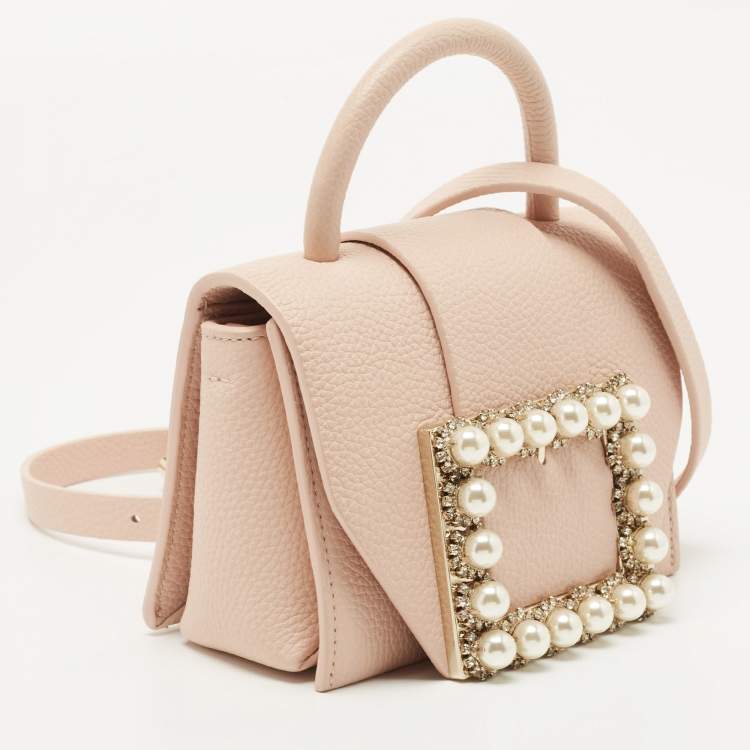 Pre Owned Kate Spade Light Beige Leather Buckle Embellished Flap Top Handle Bag 