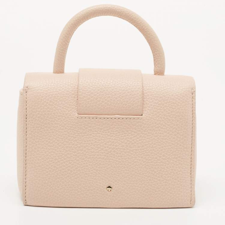Pre Owned Kate Spade Light Beige Leather Buckle Embellished Flap Top Handle Bag 