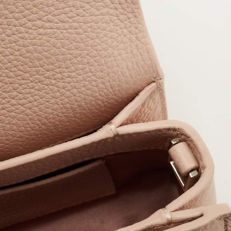 Pre Owned Kate Spade Light Beige Leather Buckle Embellished Flap Top Handle Bag 