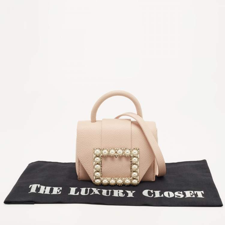 Pre Owned Kate Spade Light Beige Leather Buckle Embellished Flap Top Handle Bag 