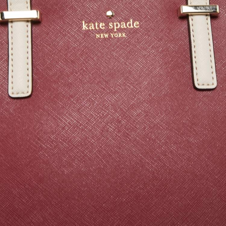 Pre Owned Kate Spade Red/Beige Saffiano Leather Cedar Street Hayden Tote
