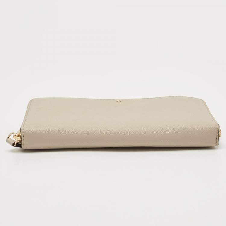 Pre Owned Kate Spade Light Beige Leather Zip Around  Wallet