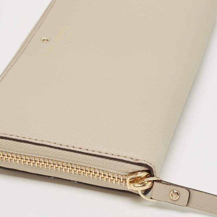 Pre Owned Kate Spade Light Beige Leather Zip Around  Wallet