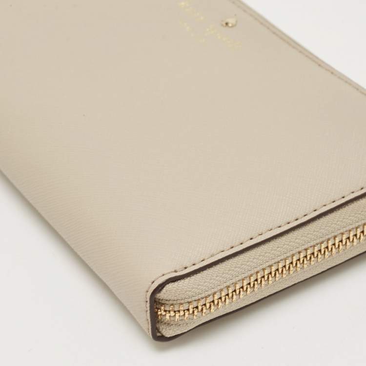 Pre Owned Kate Spade Light Beige Leather Zip Around  Wallet