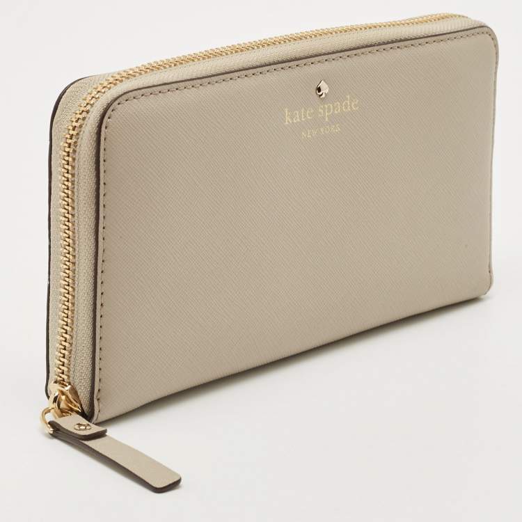 Pre Owned Kate Spade Light Beige Leather Zip Around  Wallet