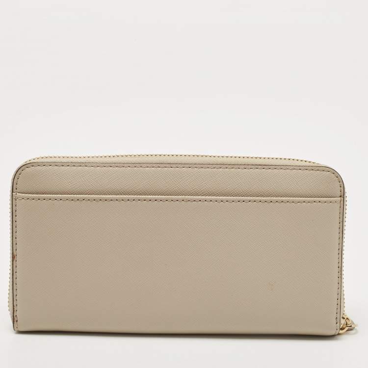 Pre Owned Kate Spade Light Beige Leather Zip Around  Wallet