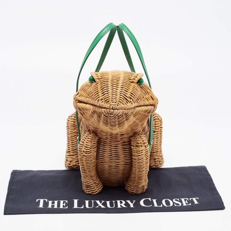 Pre Owned Kate Spade Green/Natural Wicker Frog Bag 