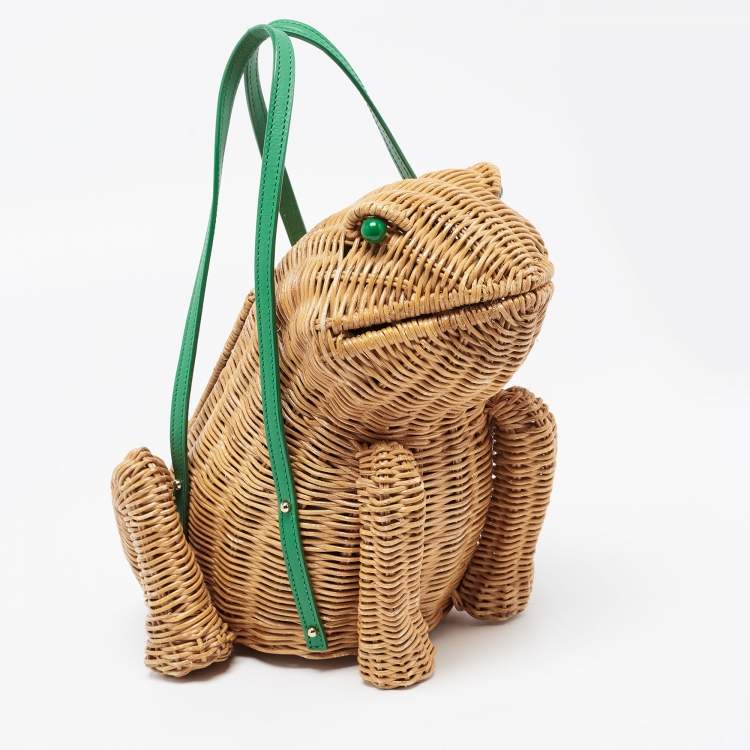 Pre Owned Kate Spade Green/Natural Wicker Frog Bag 
