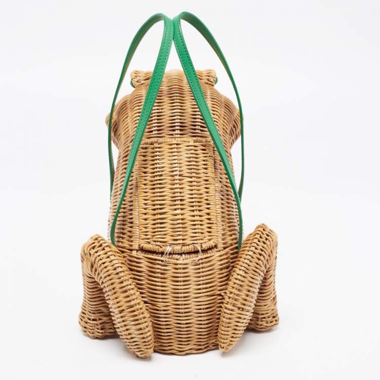 Pre Owned Kate Spade Green/Natural Wicker Frog Bag 