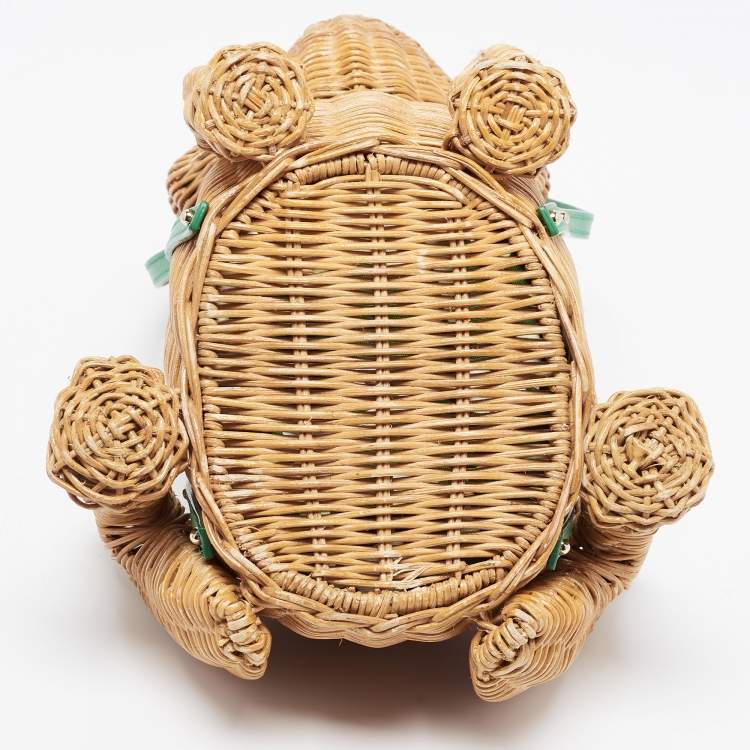 Pre Owned Kate Spade Green/Natural Wicker Frog Bag 