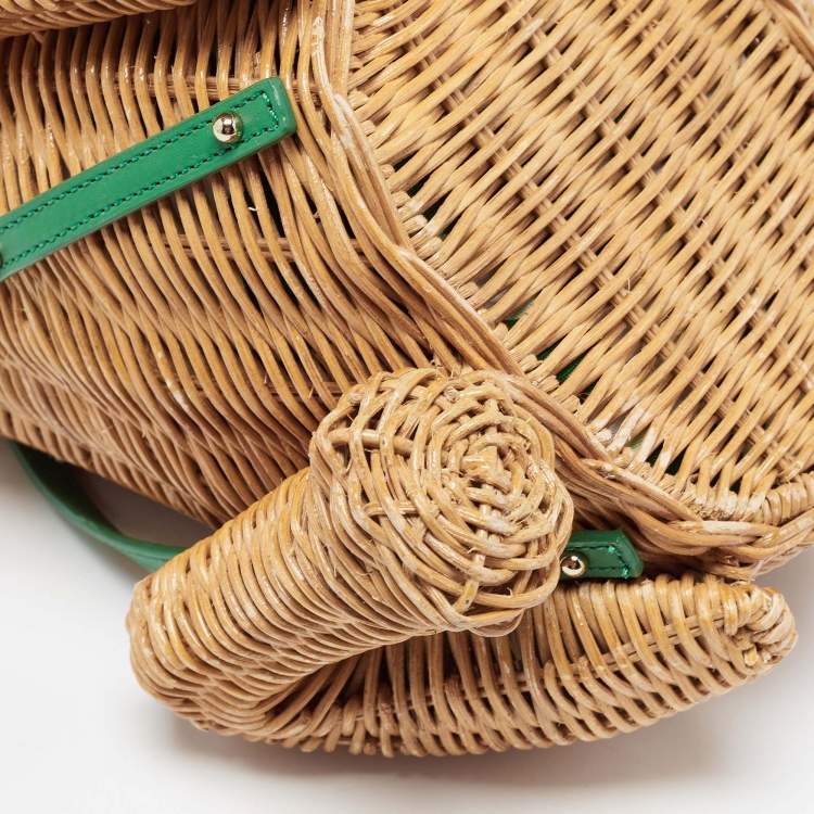 Pre Owned Kate Spade Green/Natural Wicker Frog Bag 