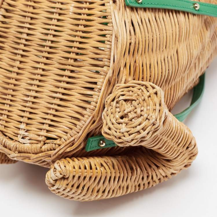 Pre Owned Kate Spade Green/Natural Wicker Frog Bag 