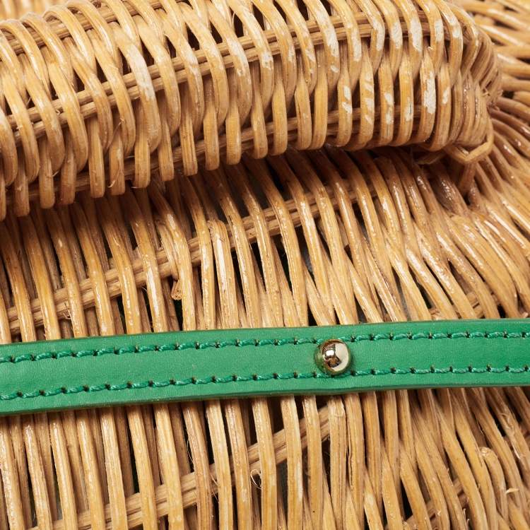 Pre Owned Kate Spade Green/Natural Wicker Frog Bag 