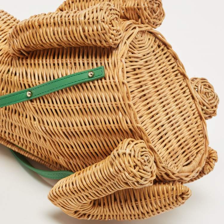 Pre Owned Kate Spade Green/Natural Wicker Frog Bag