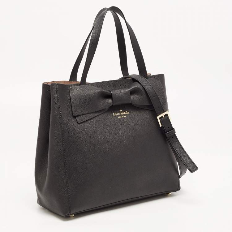 مملوكة مسبقًا Kate Spade Black Saffiano Leather Bow Tote