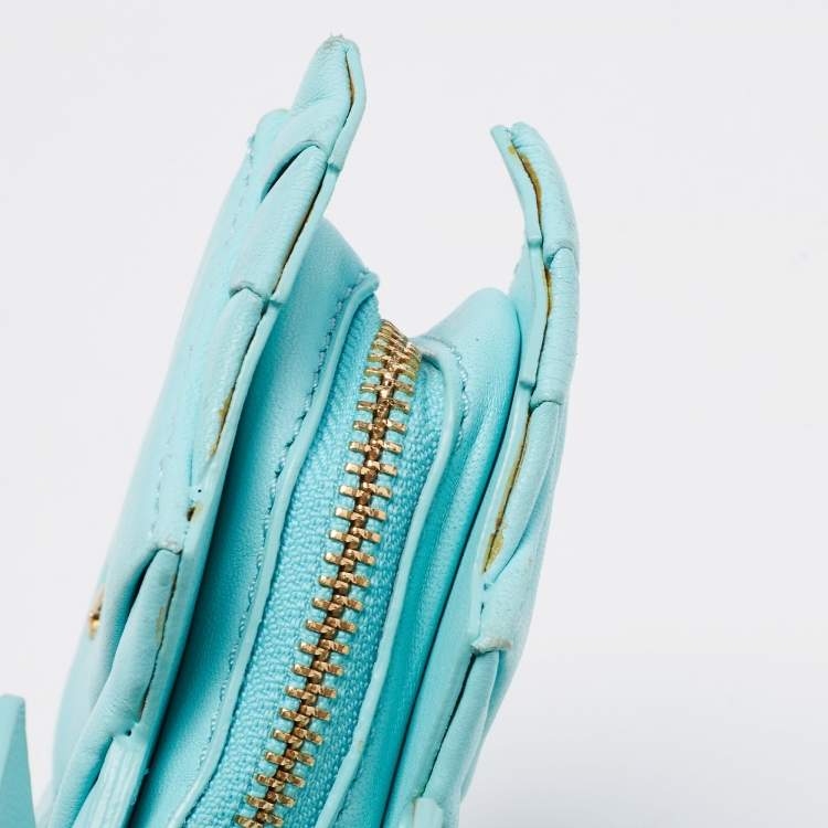 Pre Owned Kate Spade Blue Leather Sea Horse Origami Clutch