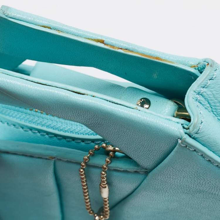 Pre Owned Kate Spade Blue Leather Sea Horse Origami Clutch