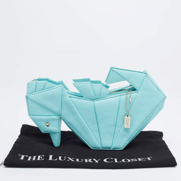 Pre Owned Kate Spade Blue Leather Sea Horse Origami Clutch