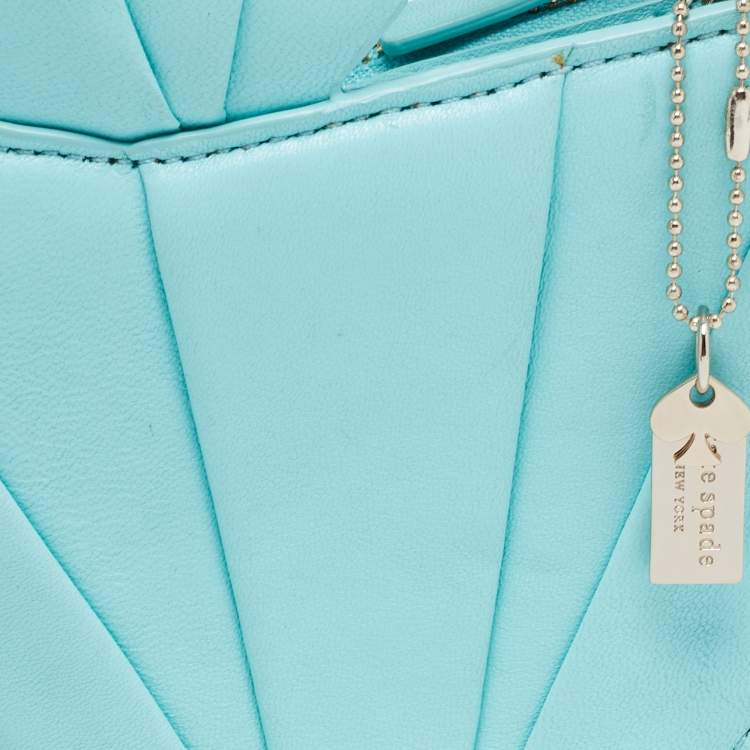Pre Owned Kate Spade Blue Leather Sea Horse Origami Clutch