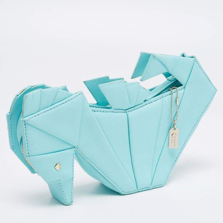 Pre Owned Kate Spade Blue Leather Sea Horse Origami Clutch