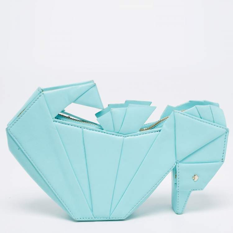 Pre Owned Kate Spade Blue Leather Sea Horse Origami Clutch