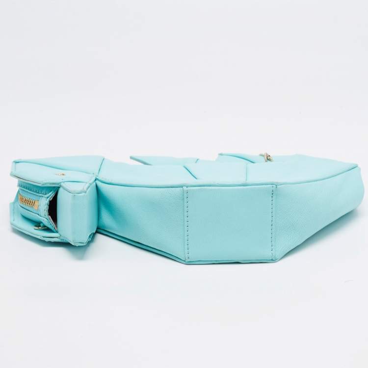 Pre Owned Kate Spade Blue Leather Sea Horse Origami Clutch