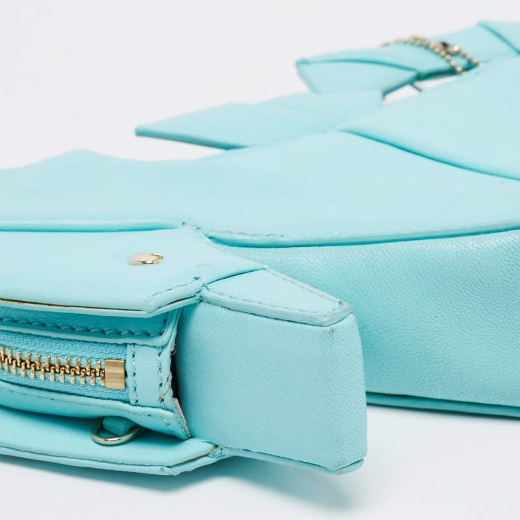 Pre Owned Kate Spade Blue Leather Sea Horse Origami Clutch