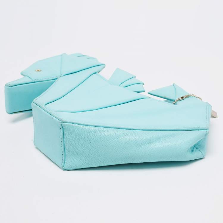 Pre Owned Kate Spade Blue Leather Sea Horse Origami Clutch