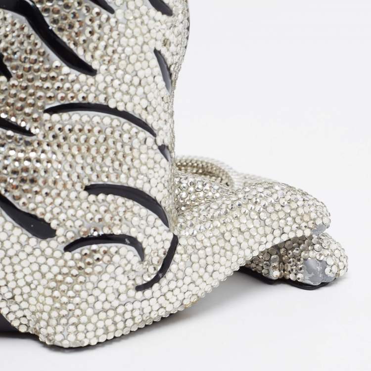 Pre Owned Kate Spade Silver Rhinestone Place Your Bets Tiger Chain Clutch