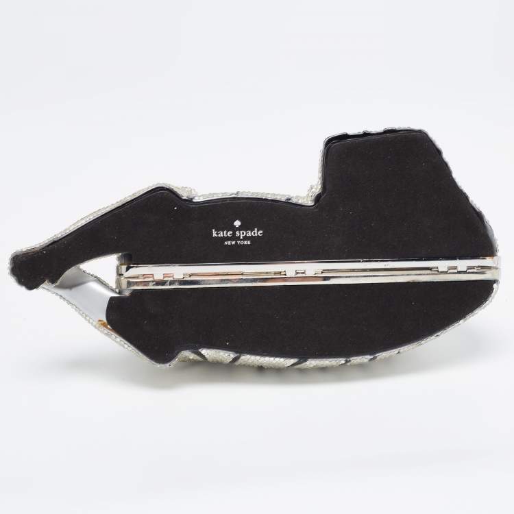Pre Owned Kate Spade Silver Rhinestone Place Your Bets Tiger Chain Clutch
