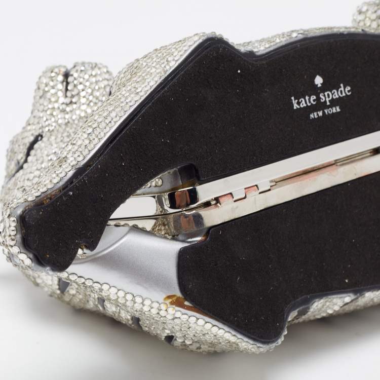 Pre Owned Kate Spade Silver Rhinestone Place Your Bets Tiger Chain Clutch