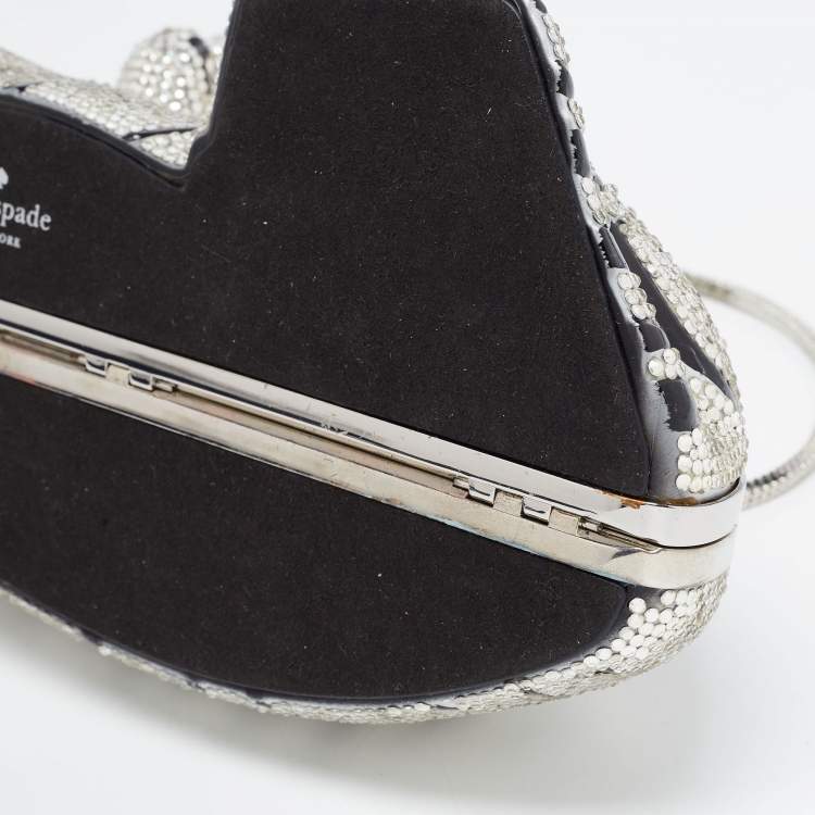 Pre Owned Kate Spade Silver Rhinestone Place Your Bets Tiger Chain Clutch