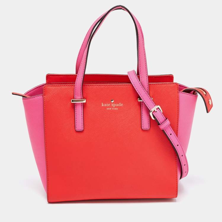 Kate Spade Pink/Red Saffiano Leather Cedar Street Hayden Tote Kate
