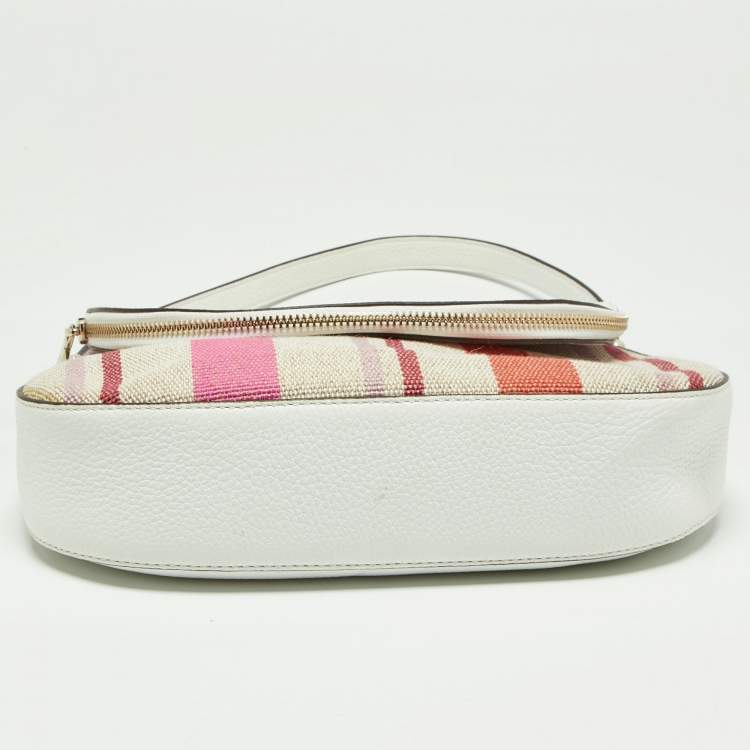 Pre Owned Kate Spade Multicolor Striped Canvas and Leather Medium Leila Top Handle Bag