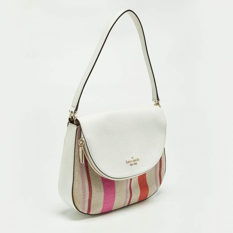 Pre Owned Kate Spade Multicolor Striped Canvas and Leather Medium Leila Top Handle Bag