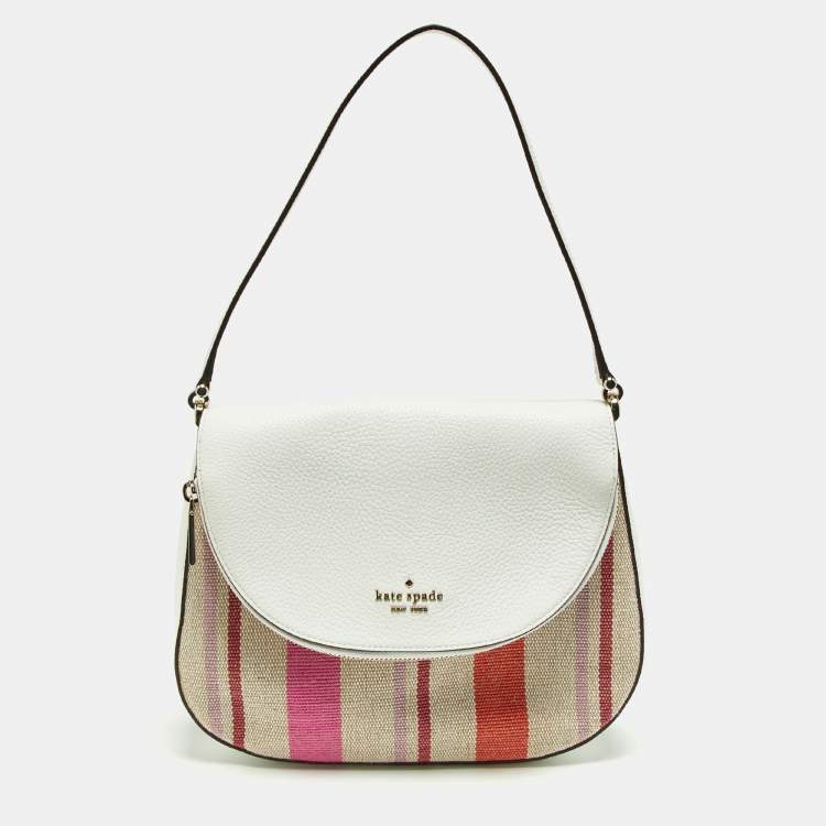 Pre Owned Kate Spade Multicolor Striped Canvas and Leather Medium Leila Top Handle Bag