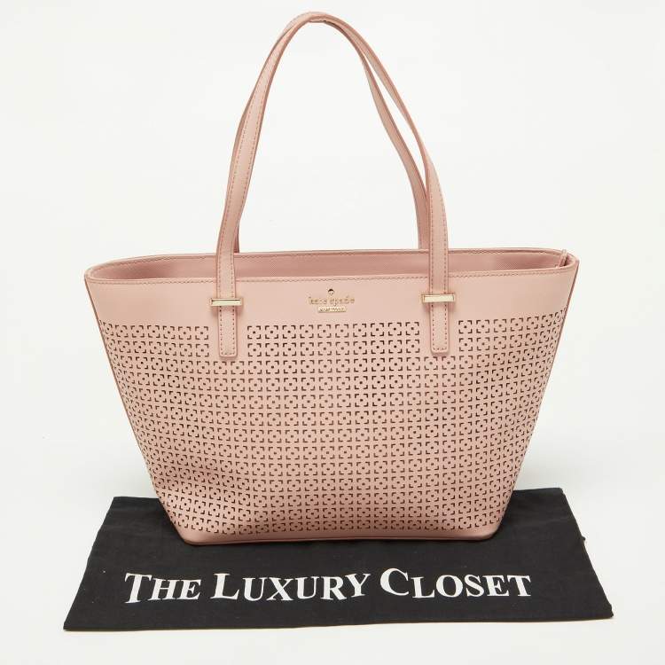 Pre Owned Kate Spade Pink Perforated Leather Cedar Street Harmony Tote