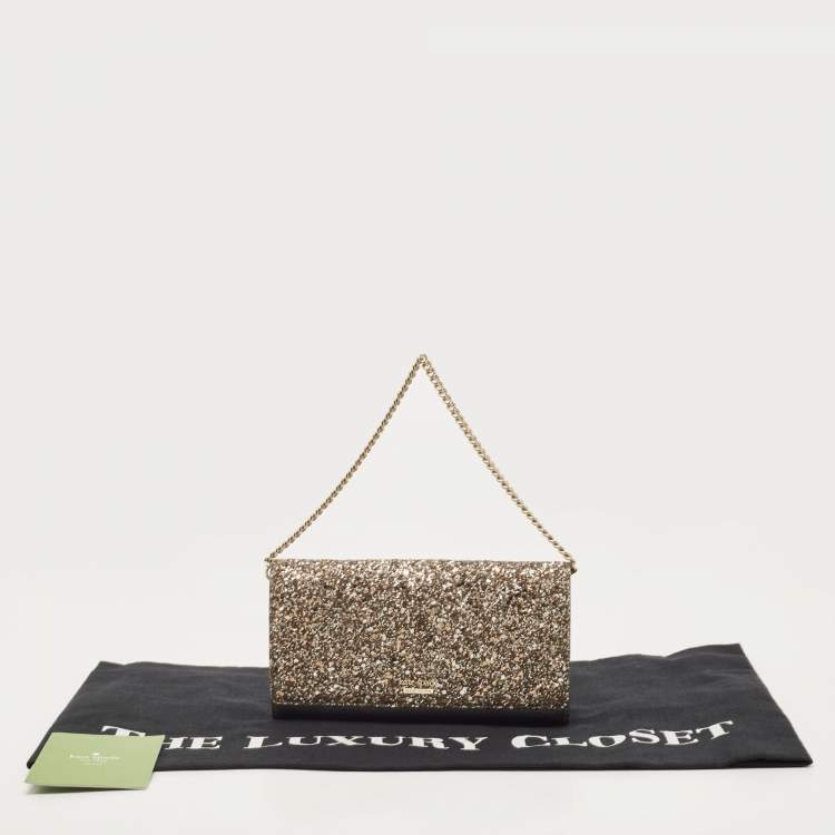 Pre Owned Kate Spade Silver/Grey Coarse Glitter And Leather Wallet On Chain