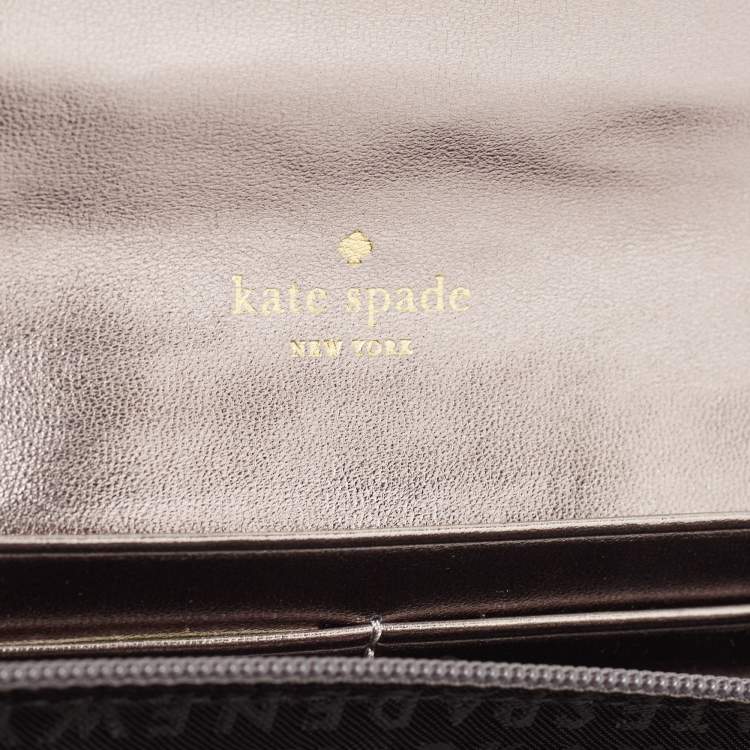 Pre Owned Kate Spade Silver/Grey Coarse Glitter And Leather Wallet On Chain