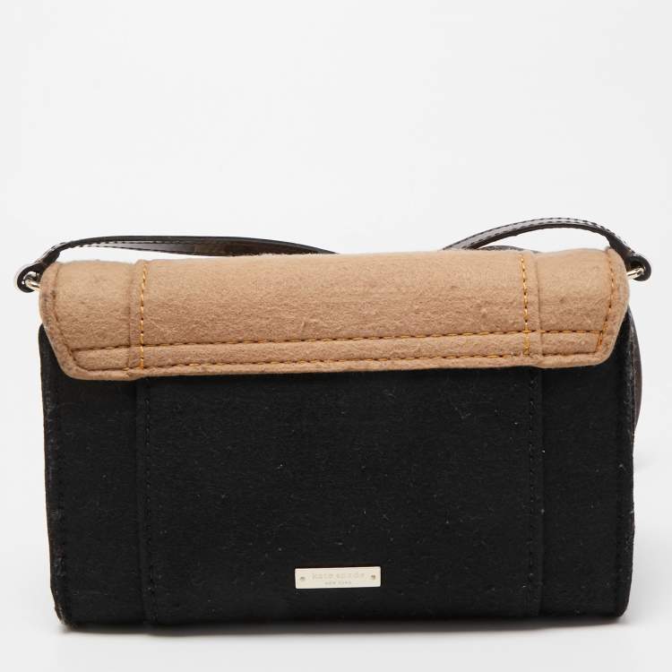 Pre Owned Kate Spade Black/Beige Wool and Patent Leather Beantown Lene Crossbody Bag